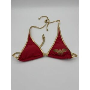 Wonder Woman String Bikini Top-S-Red with Metallic Gold Accents and Straps-NWOT